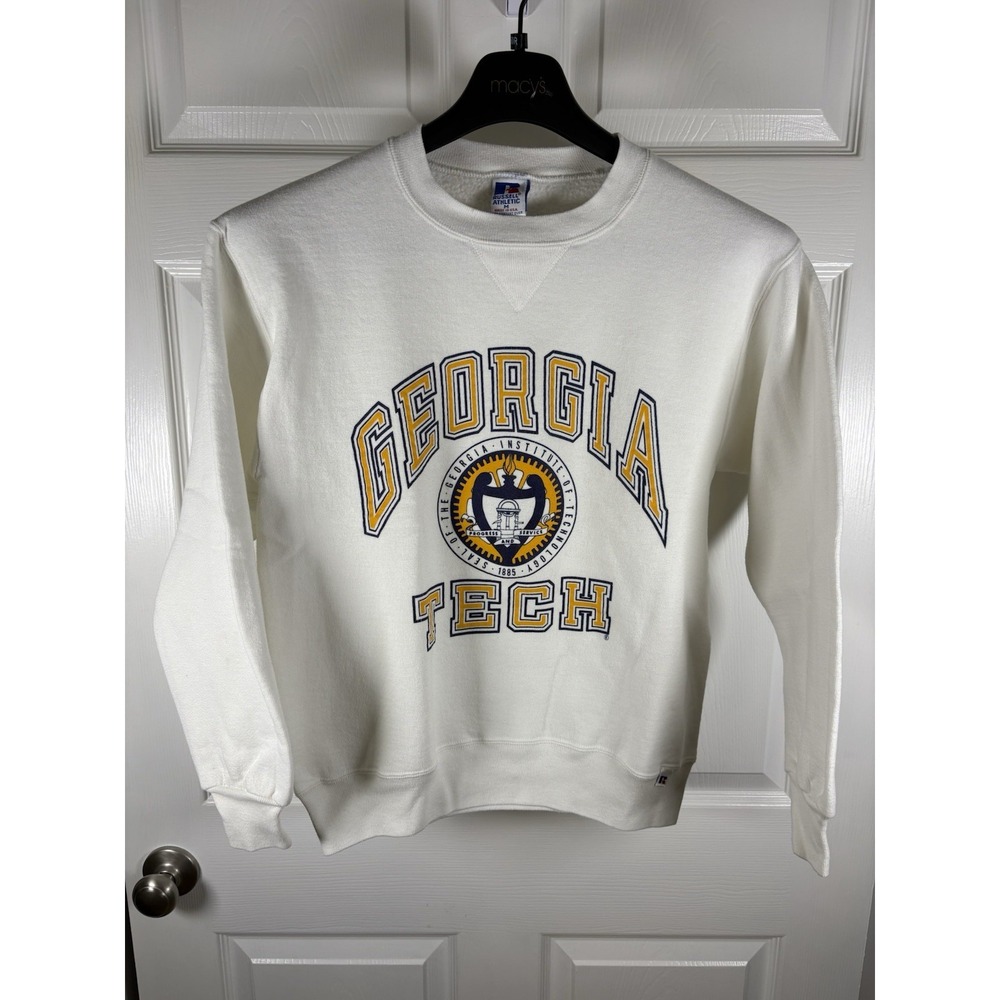 Vtg 90s Russell Athletic Georgia Tech Sweatshirt White Crewneck Made in USA M